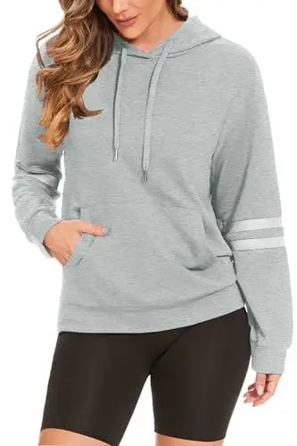 Produktbild: Molirex Hoody Damen mit Kapuze Langarm Rundhalsausschnitt Sweatshirts Herbst Winter Farbblock Pullover Hoodie Kapuzenpullover Grau M
