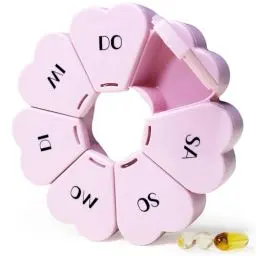 Produktbild: MOLN HYMY Niedliche wöchentliche Pillendose, Rosa, 7 Tage, gelbe runde Pillendose mit Blumenmuster, 1 mal pro Tag