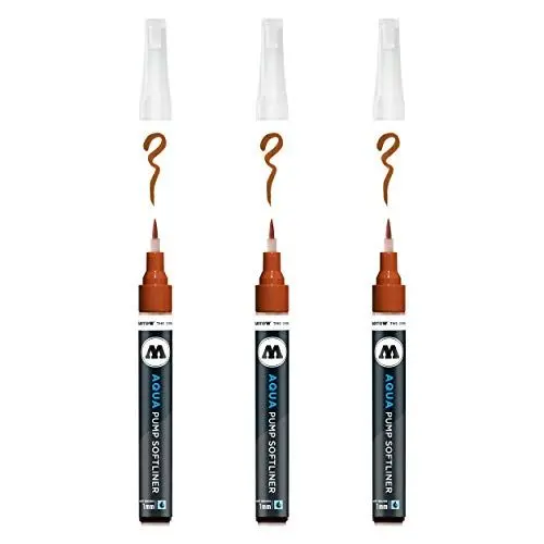 Produktbild: Molotow Grafx Aqua Ink Pump Softliner (1 mm Pinselspitze, Tinte auf Wasserbasis, für Aquarelle und Kalligrafie) 3 Stück in der Farbe 019 braun