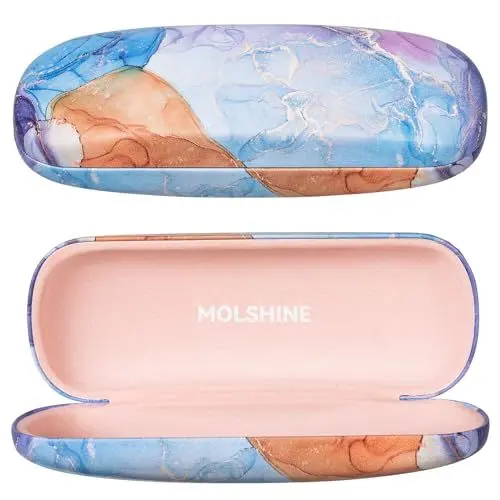 Produktbild: molshine Hartschalen-Brillenetui aus PU-Leder,tragbares Reise-Brillentasche für Männer,Frauen,Mädchen,Reisen,Studium,Arbeit(Blauer Marmor)