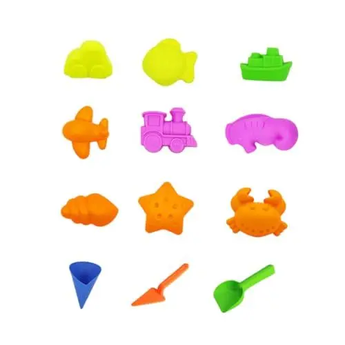 Produktbild: MOLUCKFU 12 Stück Sandspielzeug Set Für Kinder Lustiges Strandsandspielzeug Mit Schaufel Eimer Und Förmchen Zufälligen Farben Ideal Für Sandkasten Und Strandaktivitäten Inklusive
