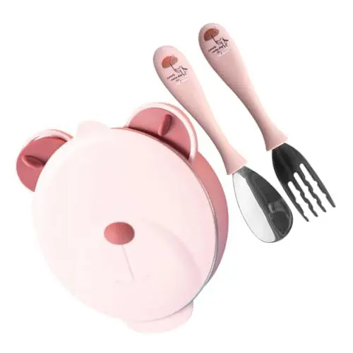 Produktbild: MOLUCKFU 1 Satz Speiseteller Aus Edelstahl Warmhalteschüsseln Für Babys Schüssel Warm Halten Schüssel Aus Edelstahl Babygeschirr Babyschalen Rostfreier Stahl Rosa Wiederverwendbar