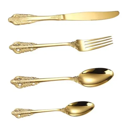 Produktbild: MOLUCKFU 1 Satz Westliches Geschirr Set Goldene Partylöffel Campingbesteck Edelstahlbesteck schneidewerkzeug küchenbesteck Haushaltsbesteck wiederverwendbares Besteck Rostfreier Stahl