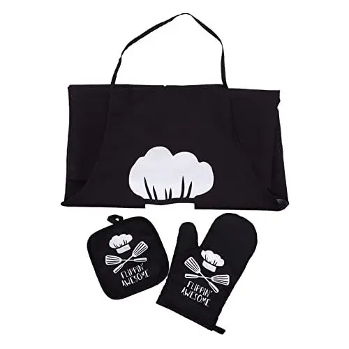 Produktbild: MOLUCKFU 1 Satz schürze anzug küchenschürze kitchen apron grill schürze Grill-Schürze Schürzen-Set Backschürze für die Küche Arbeitshandschuhe Backzubehör Bäckerei Schürze Polyester Black