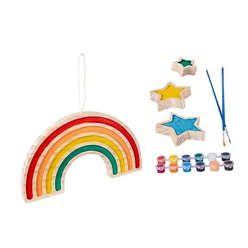 Produktbild: MOLUCKFU Holzspielzeug Zum Malen in Sternenform Wandanhänger Mit Filigraner Oberfläche Malspielzeug Mit Kompletem Zubehör Langlebige Wohndeko Für Kinder