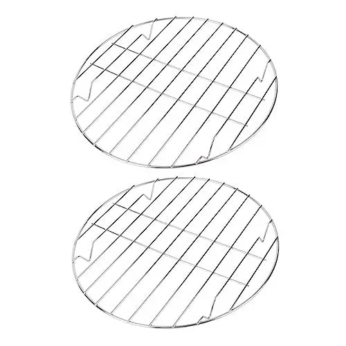 Produktbild: MOLUCKFU 2St Bratpfanne aus Edelstahl Backen Kochen runder Rost BBQ- -Rack edelstahlrost edelstahlgrill schaschlikspieße strapazierfähiges Grillrost stabiles Steakregal Rostfreier Stahl