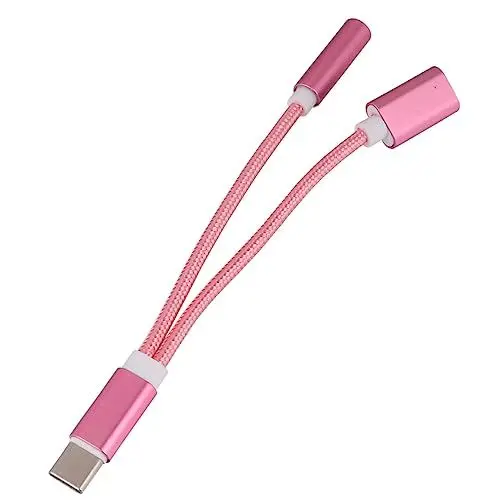 Produktbild: MOLUCKFU Ladekopfhöreradapter C- 2-in-1-kopfhörerkonverter Rose Mini-größe Leicht Zu Tragen - Abriebmaterial