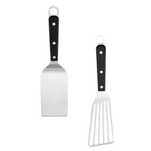 Produktbild: MOLUCKFU 2 Stück Edelstahl Bratspatel Küchenwerkzeug Mit Ergonomischem Griff Rutschfest Und Langlebig Für Steak Pizza Kuchen Und Mehr