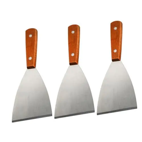 Produktbild: MOLUCKFU BBQ-Werkzeug-Set mit Holzgriff 3-teilig Steak-/Pizzaspatel hitzebeständige Schaberwerkzeuge zum Kochen Braten Küchenbedarf