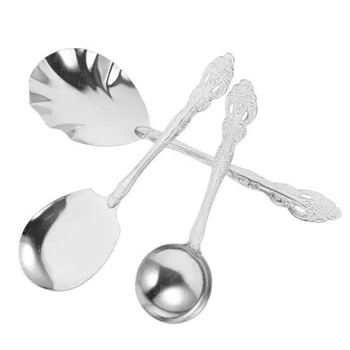 Produktbild: MOLUCKFU 3 Stück Edelstahllöffel Restaurantlöffel Bratlöffel Servierlöffel Für Speisen Gewürze Salzlöffel Rührlöffel Reislöffel Servierbesteck Zuckerlöffel Buffetlöffel Silber