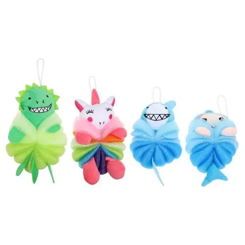 Produktbild: MOLUCKFU 4 Stück Badekugel Für Kinder Hocker Körperpeeling Maschen-hocker-schrubber Duschstoß Kinderdusche Puffball Reinigungsschwamm Schäumende Kugeln Badezimmerschwamm Badekugeln Sport