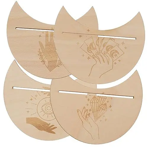 Produktbild: MOLUCKFU 4 Stücke Mondförmigen Tarot Kartenhalter Holz Tarot Altar Stehen Für Wahrsagerei Marke