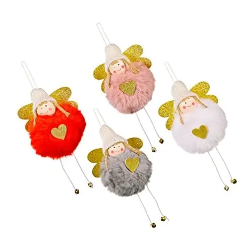 Produktbild: MOLUCKFU 4 Stück Filigrane Weihnachtsengelanhänger Stoffbehänge Mit Glocke Hängende Engelornamente Für Weihnachtsbaum