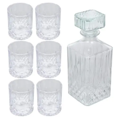 Produktbild: MOLUCKFU 7 Teiliges Whiskey Dekanter Set Mit Gläsern Für Wein Und Spirituosen Edles Trinkset Weiß Ideal Für Whisky Liebhaber Und Besondere Anlässe Inkl 4 Gläser Und Dekanter