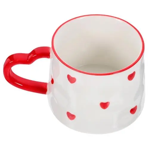 Produktbild: MOLUCKFU Keramik Kaffeetasse Mit Henkel Kleine Tasse Für Espresso Cappuccino Keramikbecher Mit Herzmuster Für Heißgetränke Wasserbecher