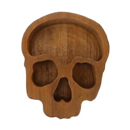Produktbild: MOLUCKFU Halloween-Totenkopfschale Gothic Tablett -Obstschale -Kerzenhalter käseplatte halloween dekoration Holzplatte Präsentationstablett aus Holz Partyteller hölzern