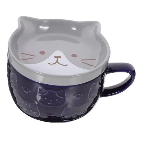 Produktbild: MOLUCKFU Vielseitiger Katzenbecher Aus Porzellan Teetasse mit Deckel Ästhetische Kaffeetassen Zarter Einsatz Im Büro