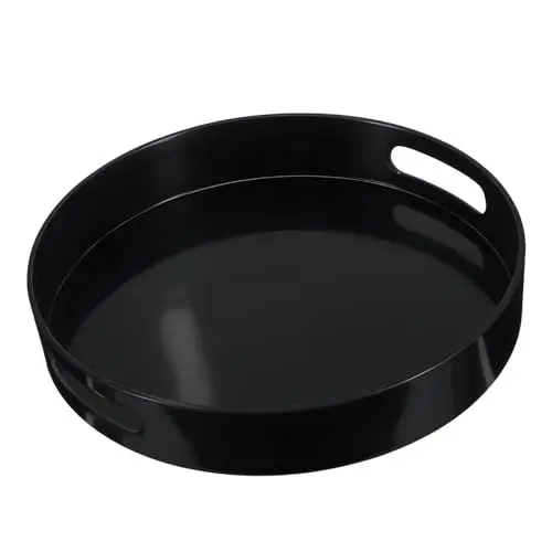 Produktbild: MOLUCKFU Rundes Tablett Mit Griffen in Modernem Design Dekorative Serviertabletts Schwarz Platzsparend Vielseitig Einsetzbar