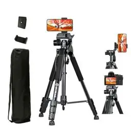 Produktbild: Moman Kamera Stativ, TP59F Aluminium Leichte Camera Dreibeinstative mit Kopf 150cm Höhe DSLR Fotostativ Maximale Tragfähigkeit 6KG Verstellbares Tragbares Reisestativ, Handy Tripod Ständer