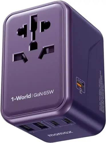 Produktbild: MOMAX Reiseadapter Weltweit 70W GaN Schnellladen, Universal Reisestecker für Vision Pro mit 2USBA, 3USB C,1AC, Internationaler Steckdosenadapter 6 Geräte gleichzeitig Aufladen für USA UK AUS EU
