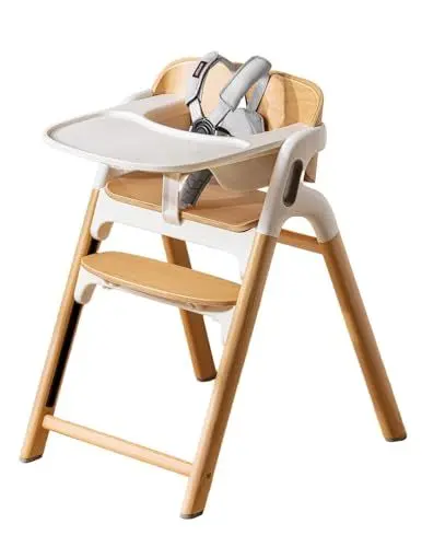 Produktbild: Momcozy DinerPal Hochstuhl aus Buchenholz, verstellbar & umwandelbar für Babys, Kleinkinder & Erwachsene, mit Lernstuhl-Funktion und spülmaschinenfestem Tablett