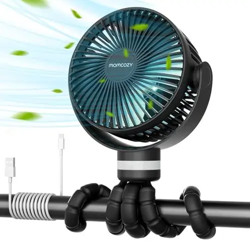 Produktbild: momcozy 8000 mAh Tragbarer Kinderwagen-Ventilatoren,27H Akkulaufzeit Clip Ventilator, 360° Abnehmbare 4 Geschwindigkeiten, LED-Nachtlicht, wiederaufladbarer USB-Ventilator,Reisen, Autositz, Büro