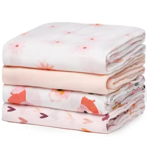 Produktbild: momcozy Baby Pucktuch, Mulltuch 120 x 120cm 4er Set, Mullwindeln aus Baumwolle und Bambus, Bio-Baumwolle Pucktuch Wickeltuch Baby Swaddle Decke