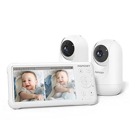 Produktbild: momcozy Babyphone mit 2 Kameras 5 Zoll 1080P Split-Screen-Video-Babyphone mit integriertem Weitwinkelobjektiv, mit Kamera und Audio Kein WLAN, 5000-mAh-Akku Infrarot-Nachtsicht 960 Fuß Reichweite