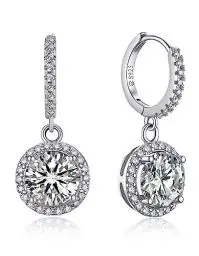 Produktbild: MomentWish Creolen mit Moissanite Diamant Anhänger, 2 Karat Moissanite Ohrringe Silber 925 Halo Liebes Geschenk für sie