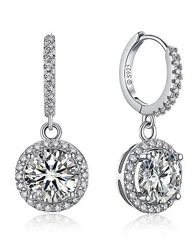 Produktbild: MomentWish Creolen mit Moissanite Diamant Anhänger, 2 Karat Moissanite Ohrringe Silber 925 Halo Liebes Geschenk für sie