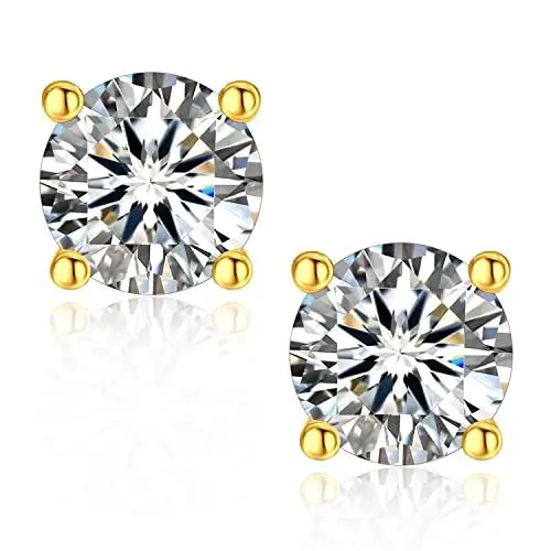 Produktbild: MomentWish Moissanit Ohrringe Gold 585, 1 Karat/5mm Goldene Ohrstecker Damen mit Moissanite Stein Hypoallergene Echt Silber Damen Vergoldete Ohrringe mit GRA Zertifikat Geschenk für Damen Herren