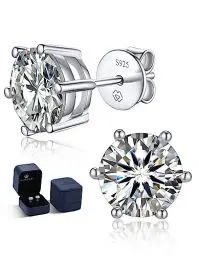 Produktbild: MomentWish Ohrstecker Silber 925, 1 Karat/5 mm Moissanite Diamant Ohrringe Damen Echt Hypoallergene Stecker Schmuck Geschenk für Damen-6 Prong