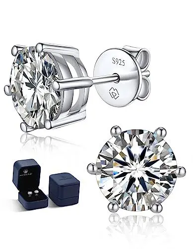 Produktbild: MomentWish Ohrstecker Silber 925, 1 Karat/5 mm Moissanite Diamant Ohrringe Damen Echt Hypoallergene Stecker Schmuck Geschenk für Damen-6 Prong
