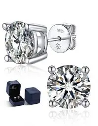 Produktbild: MomentWish Ohrringe Silber 925, 1 Karat/5 mm Moissanite Diamant Ohrringe Damen Echt Hypoallergene Stecker Schmuck Geschenk für Damen-4 Prong