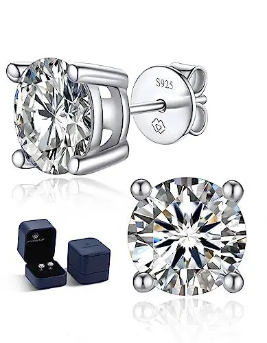 Produktbild: MomentWish Ohrringe Silber 925, 1 Karat/5 mm Moissanite Diamant Ohrringe Damen Echt Hypoallergene Stecker Schmuck Geschenk für Damen-4 Prong