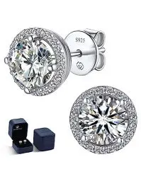 Produktbild: MomentWish Moissanite Ohrringe, 1 Karat Ohrringe Silber 925 Nickelfrei Halo Ohrstecker Damen Jahrestag Geschenk für sie mit Geschenkbox 5mm