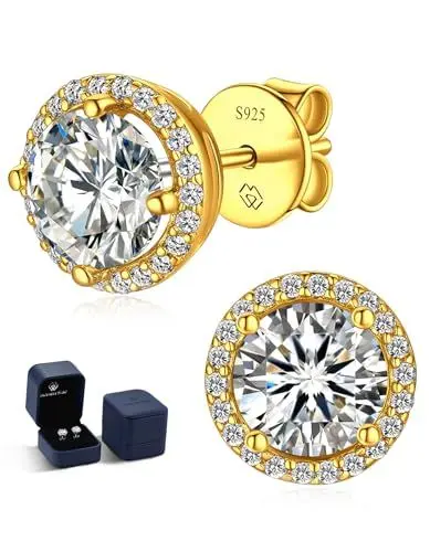 Produktbild: MomentWish Ohrringe Gold 585, 1 Karat Moissanite Ohrstecker Gold Diamant Nickelfrei Halo Ohrstecker Damen Schmuck Geschenk mit Geschenkbox 5mm