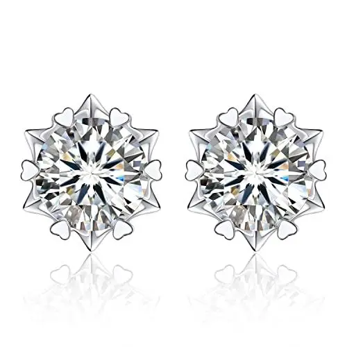 Produktbild: MomentWish Ohrstecker Silber 925 Damen, 1 Karat/5 mm Moissanite Ohrringe Echt Silber Stecker-Schneeflocke