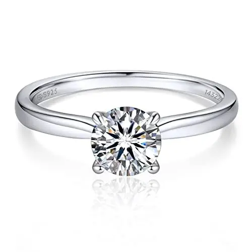 Produktbild: MomentWish Verlobungsring Damen, 1 Karat Solitär 925 Sterling Silber Moissainte Ringe D Farbe VVS1 Muttertagsgeschenk mit Geschenkbox Gra Zertifikat-Größe50