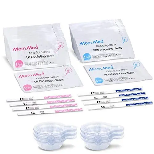 Produktbild: MOMMED Ovulationstest Kit HCG15-LH40, 15 Schwangerschaftstests und 40 Ovulationstests mit 55 Urinbechern Zuverlässiger und schneller Frühschwangerschaftstest