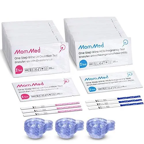 Produktbild: MOMMED Ovulationstest und Schwangerschaftstest, Umfasst 20 Frühschwangerschaftstest, 60 Ovulationstest, 80 Urinbecher, Zeiterfassungstabelle, schnelle und genaue Ergebnisse