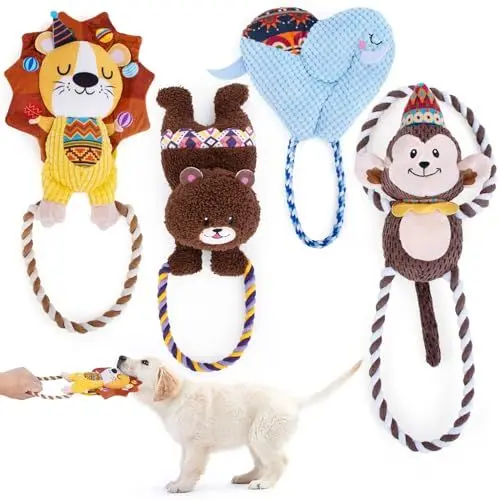 Produktbild: MOMOK Spielzeug für Hunde 4 Pack, Interaktives Plüsch Hundespielzeug Unzerstörbar für Welpen Kleine Mittlere Große Hunde, Quietschende Unkaputtbar