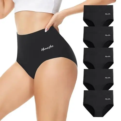 Produktbild: Momoshe Damen-Unterhosen Skiny Personalisiert Atmungsaktiv Push Up Unterhose Sexy Set Shaping Unterwäsche Damen Baumwolle Hohe Taille Hipster Für Frau Schwarz 5er Pack 2XL