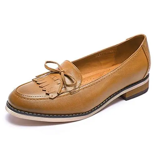 Produktbild: Mona flying Damen Handgefertigt Leder Loafers Quaste Slipper Schuhe Slip-On Flache Schuhe,Braun,40 EU