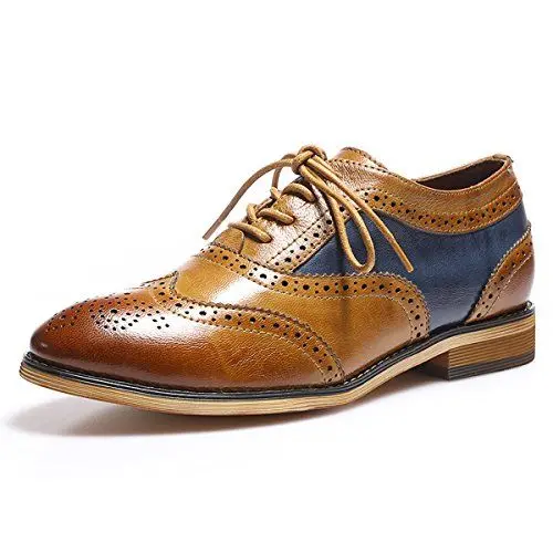 Produktbild: Mona flying Damen Leder Wingtip Brogues Lace Up Derby Oxfords Zweifarbig Schnürschuhe Für Frauen,Braun-Blau,40.5 EU