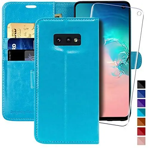 Produktbild: MONASAY Handyhülle Fit für Samsung Galaxy S10E 5.8 Zoll,(Schutzfolie)(Kartenfach)(Standfunktion)(Magnet),Stoßfeste Schutzhülle,Premium Leder Flip Case, Hellblau