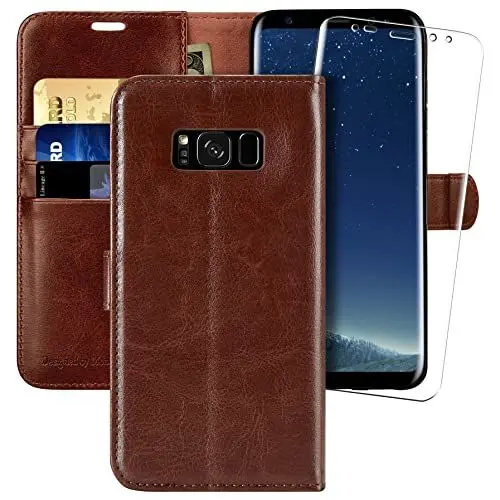 Produktbild: MONASAY Handyhülle Fit für Samsung Galaxy S8 5.8 Zoll,(Schutzfolie)(Kartenfach)(Standfunktion)(Magnet),Stoßfeste Schutzhülle,Premium Leder Flip Case, Braun