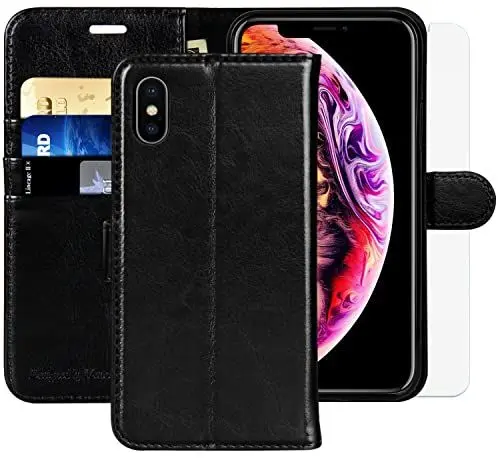Produktbild: MONASAY Hülle Fit für iPhone XS Max Handyhülle 6.5 Zoll,(Schutzfolie)(Kartenfach)(Standfunktion)(Magnet),Stoßfeste Schutzhülle,Premium Leder Flip Case Fit für Apple iPhone XS Max, Schwarz