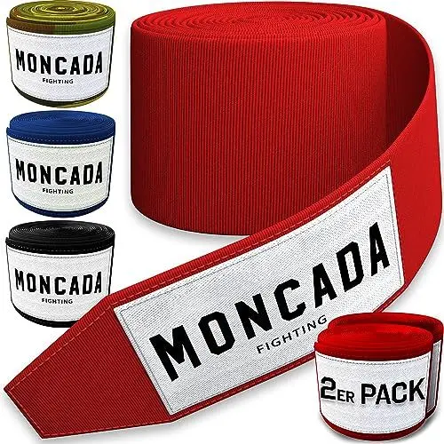 Produktbild: Moncada Fighting® (4m Boxbandagen mit Daumenschlaufe - Bandagen Boxen Halb elastische Boxing Gloves mit extra breitem Klettverschluss - Boxbandage Hand für Boxen, MMA, Kickboxen - Box Bandage Sport