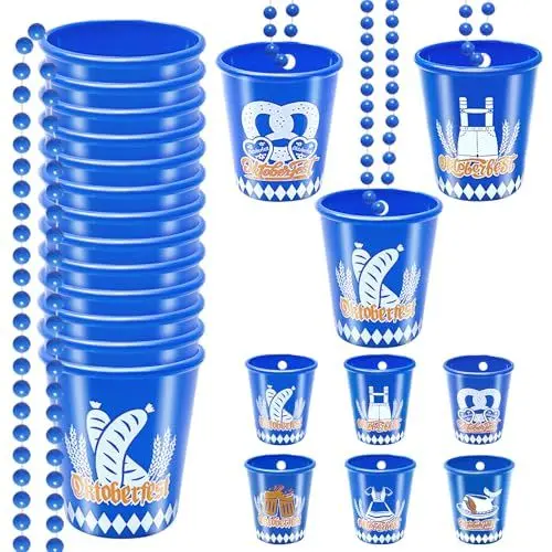 Produktbild: MONCAP 18 STK Oktoberfest Schnapsgläser Oktoberfest Becher Halskette Bayrische Schnapsgläser zum Umhängen Bierfest Blau Weiß Schnapsbecher Oktoberfestbecher für Wiesn Bierfest Oktoberfest Party